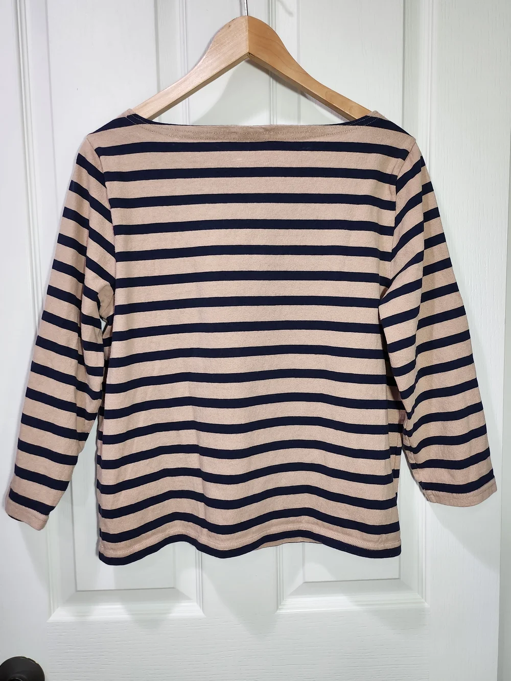 J.Crew Striped Boatneck Top Beige Navy Blue 100% Cotton Size L